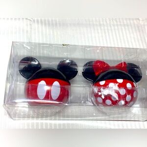 Disney Head Balls Salt and Pepper Shakers Set Ceramic Minnie & Mickey Mouse. NEW